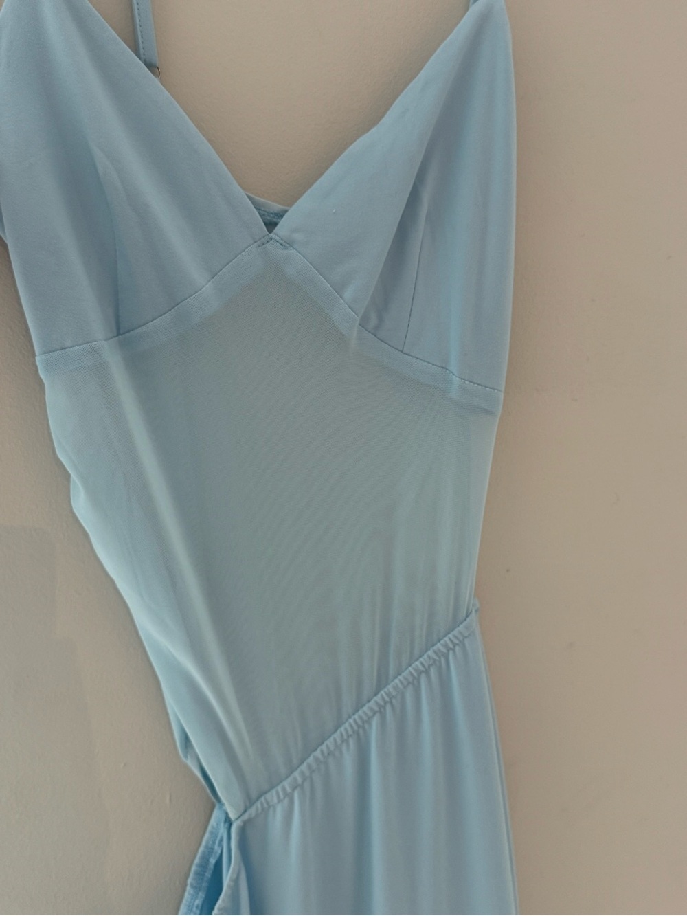 Pastel Blue Open Hip Sheer Maxi Dress